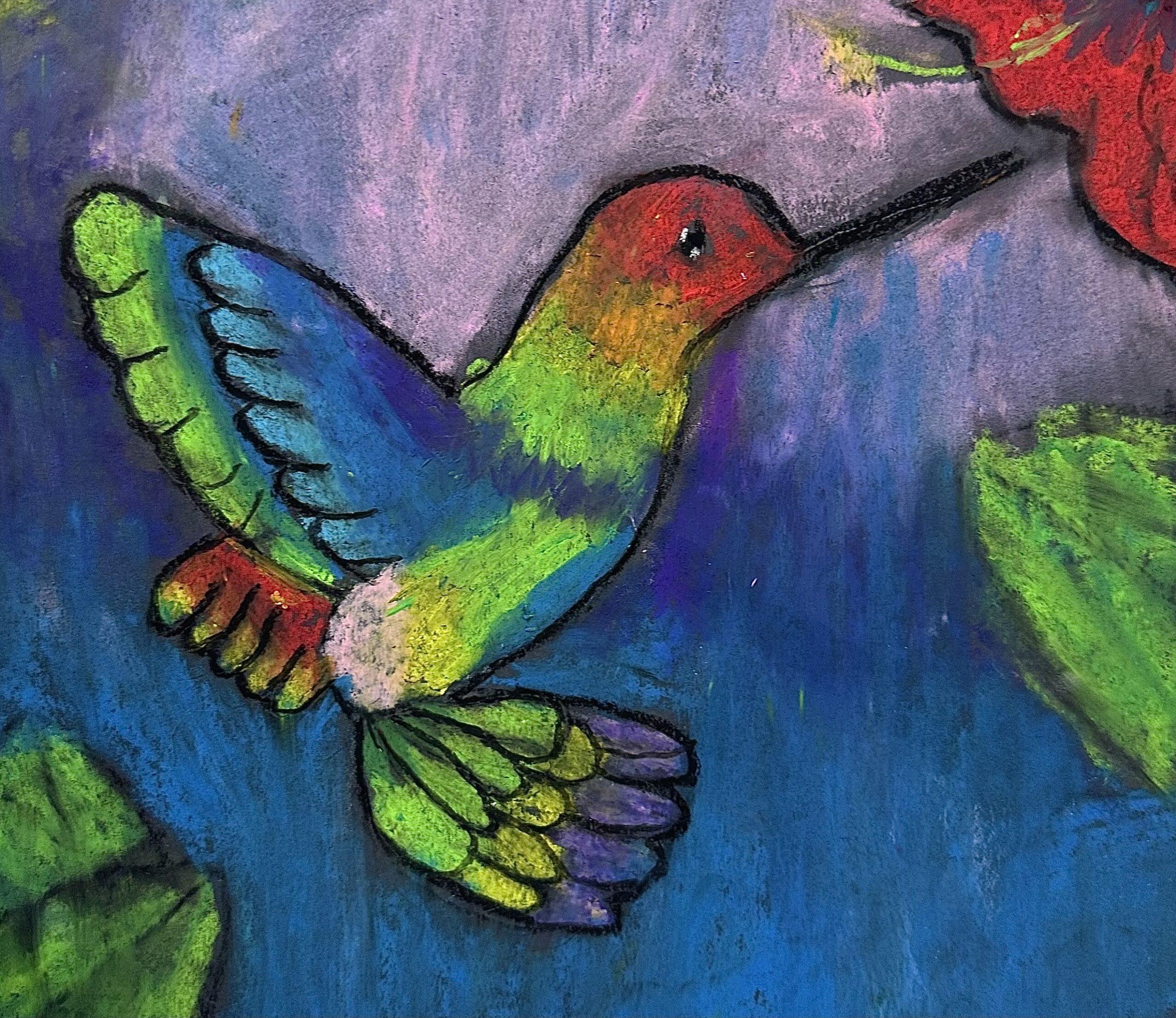 Painting of Hummingbird done by Kids during art camp at Raleigh location..