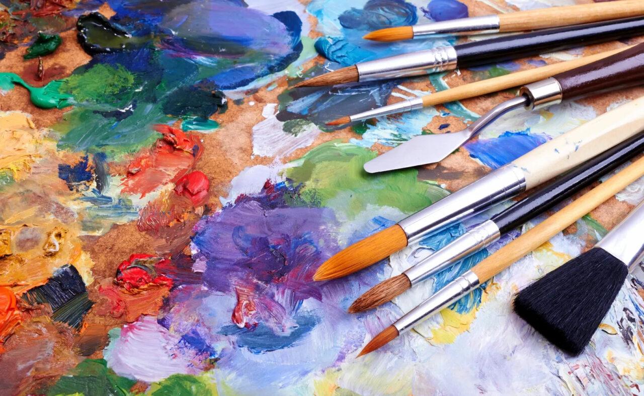 Image showing art colors and brushes at the studio